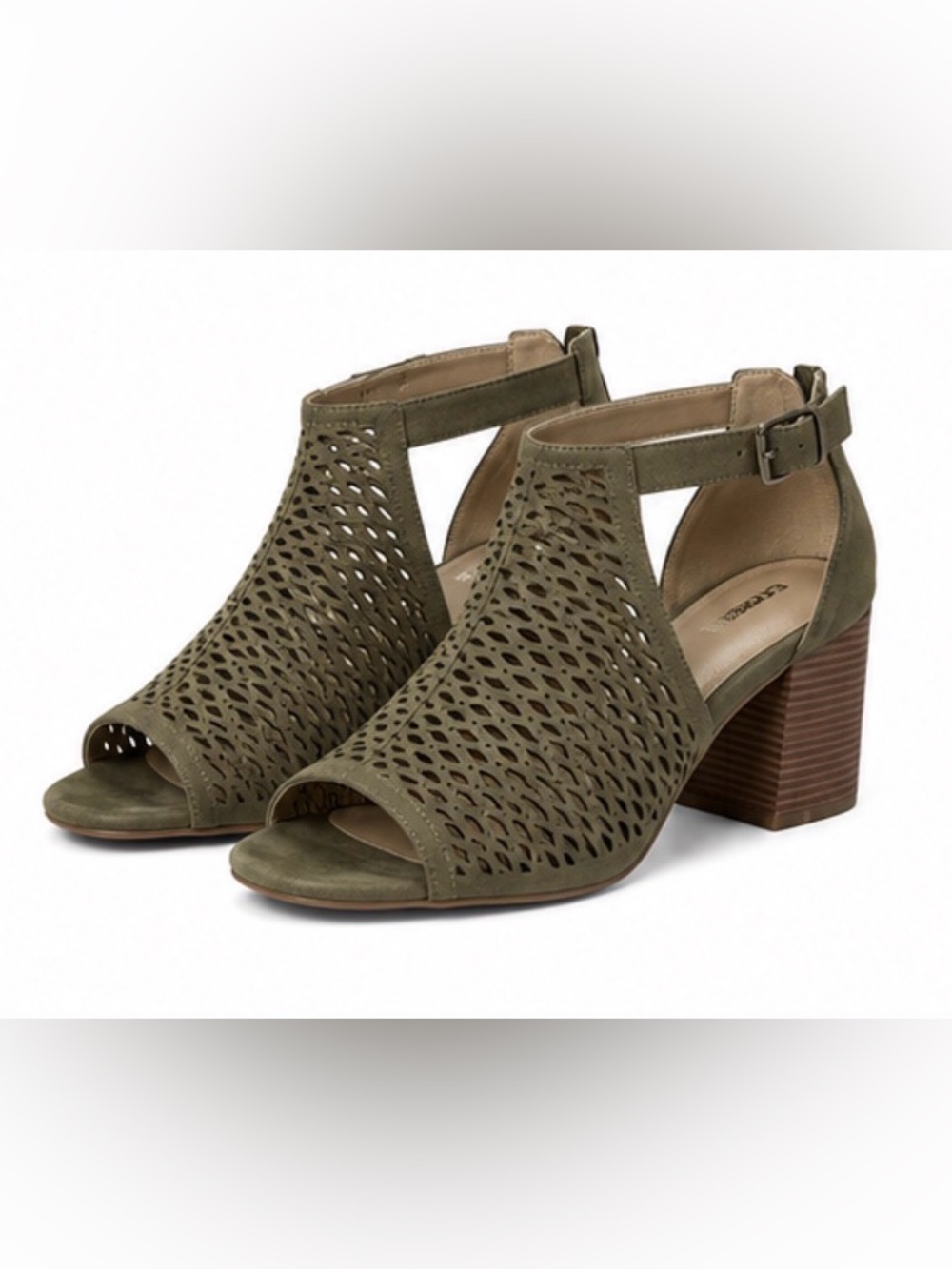 Express Olive Green Suede Block Heel Sandals – Size 10